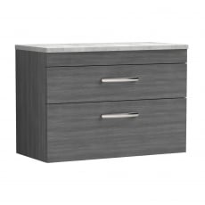 Nuie Athena Wall Hung 2-Drawer Vanity Unit with Grey Worktop 800mm Wide - Anthracite Woodgrain