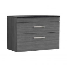 Nuie Athena Wall Hung 2-Drawer Vanity Unit with Sparkling Black Worktop 800mm Wide - Anthracite Woodgrain