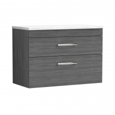 Nuie Athena Wall Hung 2-Drawer Vanity Unit with Sparkling White Worktop 800mm Wide - Anthracite Woodgrain