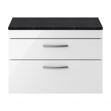 Nuie Athena Wall Hung 2-Drawer Vanity Unit with Sparkling Black Worktop 800mm Wide - Gloss White