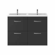 Nuie Athena Floor Standing 4-Drawer Vanity Unit with Double Basin 1200mm Wide - Gloss Grey