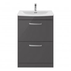 Nuie Athena Floor Standing 2-Drawer Vanity Unit with Basin-4 600mm Wide - Gloss Grey