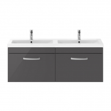 Nuie Athena Wall Hung 2-Drawer Vanity Unit with Double Ceramic Basin 1200mm Wide - Gloss Grey