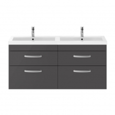 Nuie Athena Wall Hung 4-Drawer Vanity Unit with Double Basin 1200mm Wide - Gloss Grey