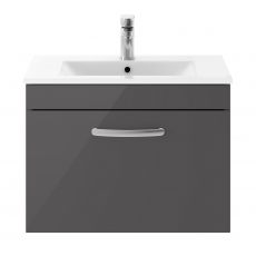 Nuie Athena Wall Hung 1-Drawer Vanity Unit with Basin-2 600mm Wide - Gloss Grey