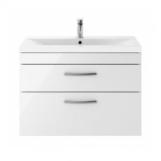 Nuie Athena Wall Hung 2-Drawer Vanity Unit with Basin-1 800mm Wide - Gloss White