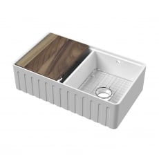 Nuie Butler Fluted Kitchen Sink 2.0 Bowl with Chopping Board Grid and Ledge 795mm L x 460mm W - White