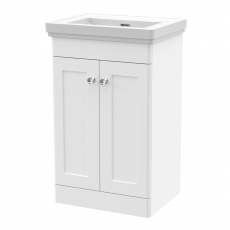 Nuie Classique Floor Standing 2-Door Vanity Unit with Basin 500mm Wide Satin White - 0 Tap Hole