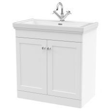 Nuie Classique Floor Standing 2-Door Vanity Unit with Basin 800mm Wide Satin White - 1 Tap Hole