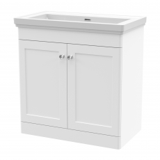 Nuie Classique Floor Standing 2-Door Vanity Unit with Classic Basin 800mm Wide Satin White - 0 Tap Hole