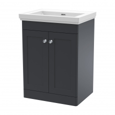 Nuie Classique Floor Standing 2-Door Vanity Unit with Classic Basin 600mm Wide Satin Anthracite - 0 Tap Hole