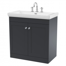 Nuie Classique Floor Standing 2-Door Vanity Unit with Basin 800mm Wide Satin Anthracite - 3 Tap Hole