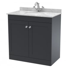 Nuie Classique Floor Standing 2-Door Vanity Unit with 1TH Grey Marble Top Basin 800mm Wide - Satin Anthracite