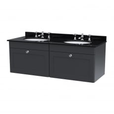 Nuie Classique Wall Hung 2-Drawer Vanity Unit with 3TH Black Marble Top Basin 1200mm Wide - Satin Anthracite