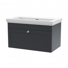 Nuie Classique Wall Hung 1-Drawer Vanity Unit with Traditional Basin 800mm Wide Satin Anthracite - 0 Tap Hole