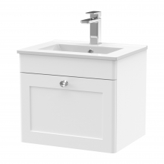 Nuie Classique Wall Hung 1-Drawer Vanity Unit with Basin-2 500mm Wide - Satin White