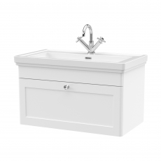 Nuie Classique Wall Hung 1-Drawer Vanity Unit with Basin 800mm Wide Satin White - 1 Tap Hole