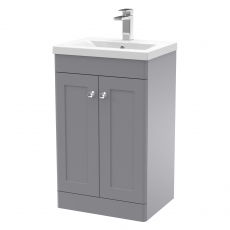 Nuie Classique Floor Standing 2-Door Vanity Unit with Basin-1 500mm Wide - Satin Grey