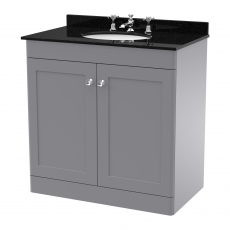 Nuie Classique Floor Standing 2-Door Vanity Unit with 3TH Black Marble Top Basin 800mm Wide - Satin Grey