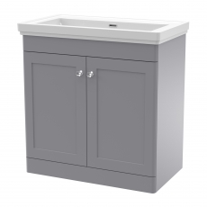 Nuie Classique Floor Standing 2-Door Vanity Unit with Classic Basin 800mm Wide Satin Grey - 0 Tap Hole