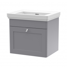 Nuie Classique Wall Hung 1-Drawer Vanity Unit with Basin 500mm Wide Satin Grey - 0 Tap Hole