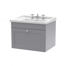 Nuie Classique Wall Hung 1-Drawer Vanity Unit with Traditional Basin 600mm Wide Satin Grey - 3 Tap Hole