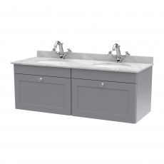 Nuie Classique Wall Hung 2-Drawer Vanity Unit with 1TH Grey Round Marble Top Basin 1200mm Wide - Satin Grey