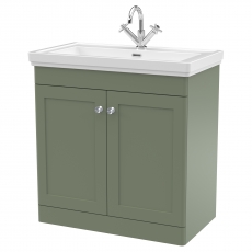 Nuie Classique Floor Standing 2-Door Vanity Unit with Basin 800mm Wide Satin Green - 1 Tap Hole