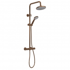 Nuie Round Thermostatic Bar Mixer Shower with Shower Kit and Fixed Head - Brushed Bronze
