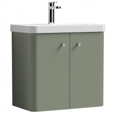 Nuie Core Wall Hung 2-Door Vanity Unit with Thin Edge Basin 600mm Wide - Satin Green