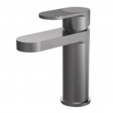 Nuie Cyprus Fluted Mono Basin Mixer Tap with Push Button Waste - Brushed Pewter