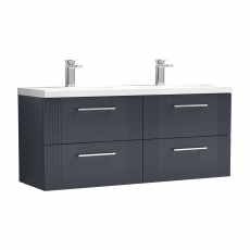 Nuie Deco Wall Hung 4-Drawer Vanity Unit with Double Ceramic Basin 1200mm Wide - Satin Anthracite