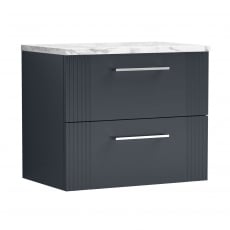 Nuie Deco Wall Hung 2-Drawer Vanity Unit with Carrera Marble Worktop 600mm Wide - Satin Anthracite