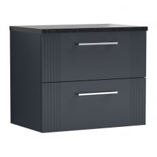 Nuie Deco Wall Hung 2-Drawer Vanity Unit with Sparkling Black Worktop 600mm Wide - Satin Anthracite