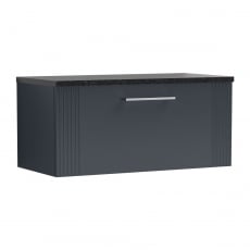 Nuie Deco Wall Hung 1-Drawer Vanity Unit with Sparkling Black Worktop 800mm Wide - Satin Anthracite