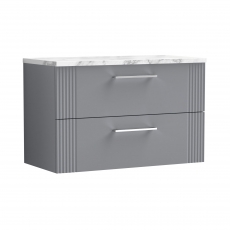 Nuie Deco Wall Hung 2-Drawer Vanity Unit with Carrera Marble Worktop 800mm Wide - Satin Grey