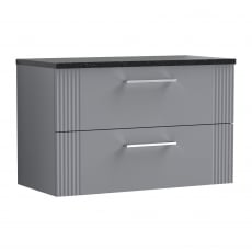 Nuie Deco Wall Hung 2-Drawer Vanity Unit with Sparkling Black Worktop 800mm Wide - Satin Grey