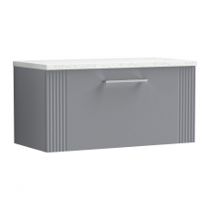 Nuie Deco Wall Hung 1-Drawer Vanity Unit with Sparkling White Worktop 800mm Wide - Satin Grey