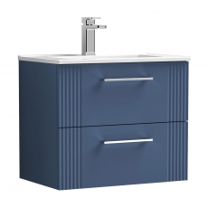 Nuie Deco Wall Hung 2-Drawer Vanity Unit with Basin-4 600mm Wide - Satin Blue