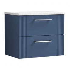 Nuie Deco Wall Hung 2-Drawer Vanity Unit with Sparkling White Worktop 600mm Wide - Satin Blue