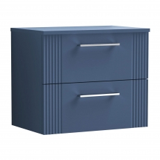 Nuie Deco Wall Hung 2-Drawer Vanity Unit with Worktop 600mm Wide - Satin Blue