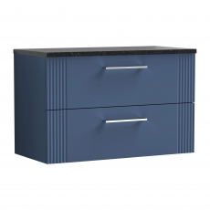 Nuie Deco Wall Hung 2-Drawer Vanity Unit with Sparkling Black Worktop 800mm Wide - Satin Blue