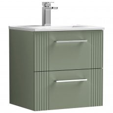 Nuie Deco Wall Hung 2-Drawer Vanity Unit with Basin-2 500mm Wide - Satin Green
