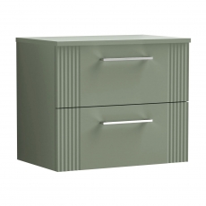 Nuie Deco Wall Hung 2-Drawer Vanity Unit with Worktop 600mm Wide - Satin Green