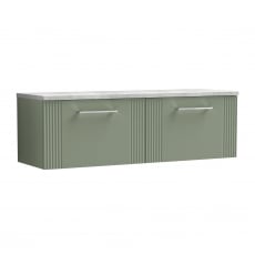 Nuie Deco Wall Hung 2-Drawer Vanity Unit with Bellato Grey Worktop 1200mm Wide - Satin Green