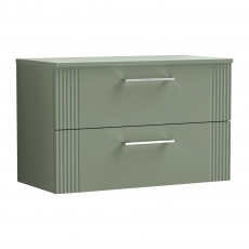 Nuie Deco Wall Hung 2-Drawer Vanity Unit with Worktop 800mm Wide - Satin Green