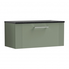 Nuie Deco Wall Hung 1-Drawer Vanity Unit with Sparkling Black Worktop 800mm Wide - Satin Green