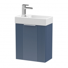 Nuie Deco Compact Wall Hung 1-Door Vanity Unit with Basin 400mm Wide - Satin Blue