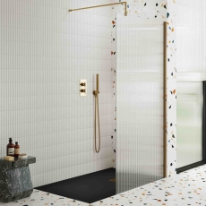 Nuie Fluted Brushed Brass 1850mm Wet Room Glass Shower Screen