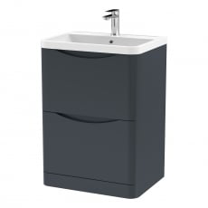 Nuie Lunar Floor Standing 2-Drawer Vanity Unit with Polymarble Basin 600mm Wide - Satin Anthracite